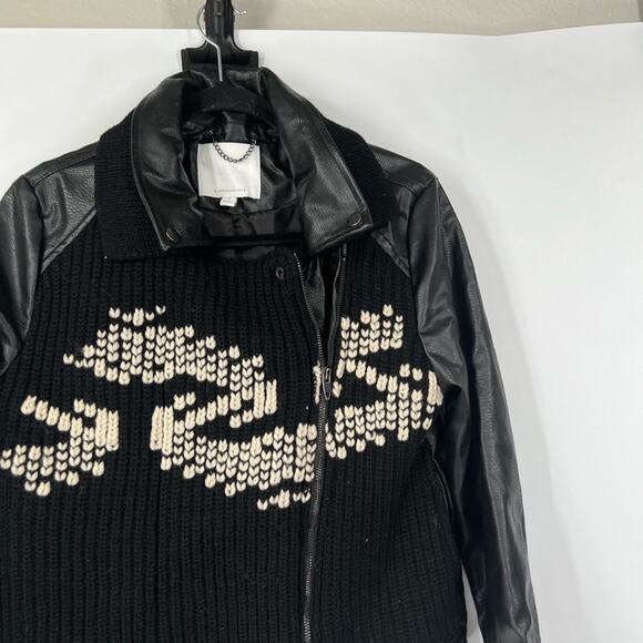 Anthropologie Ett:twa Vegan Leather Sweater Moto Jacket Black - Picture 3 of 7